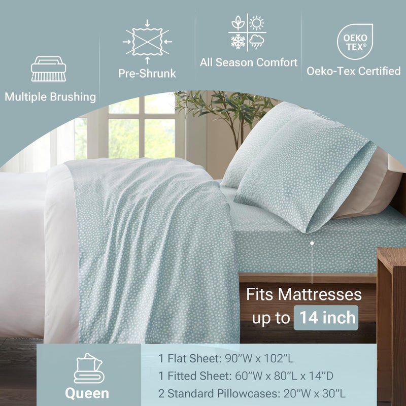 Sleep Philosophy True North by Sleep Philosophy Cozy Flannel Warm 100% Cotton Sheet - Novelty Print Animals Stars Cute Ultra Soft Cold Weather Bedding Set  Queen  Aqua Dots 4 Piece - Image 4